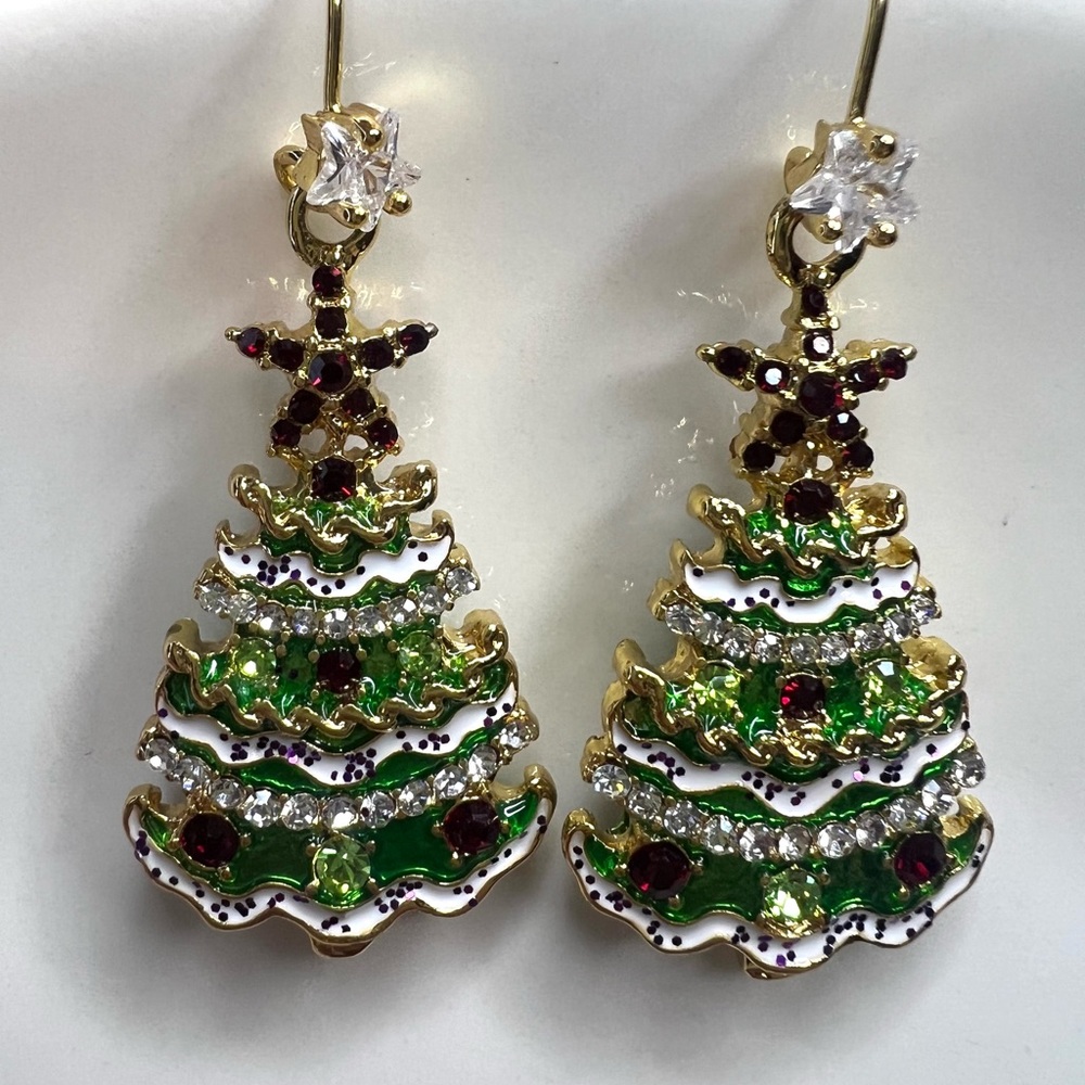 Christmas Tree Earrings for Women Girls Colorful Crystal Drop Earrings